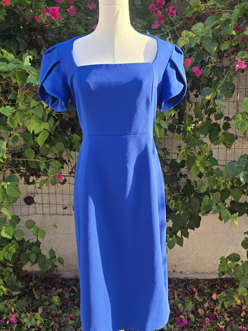 Donna Morgan Cobalt Blue Square-Neck Midi Dress